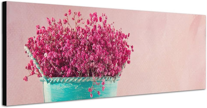 Paul Sinus Art Panoramabild auf Leinwand und Keilrahmen 150x50cm Blumentopf Blumen Tisch Vintage