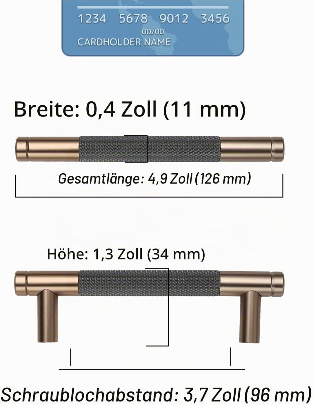 9BUILD 10 Stück Schrankgriffe Gold und Grau Lochabstand 96mm Griffe für Küchenschränke Gerändelte Mö