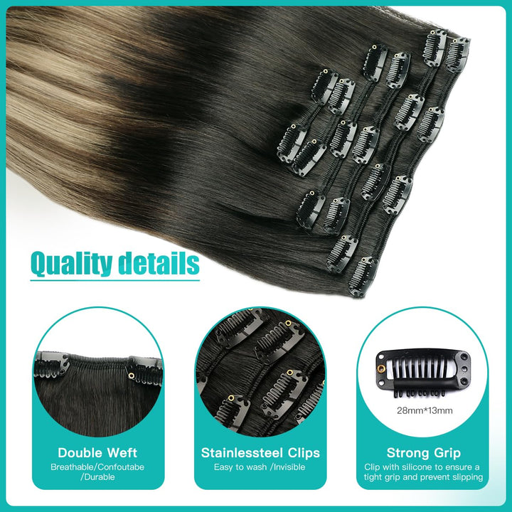 SURNEL Clip in Extensions Eechthaar, 50cm 20 Zoll 120g 6pcs Balayage Schokoladenbraun bis Karamellbl
