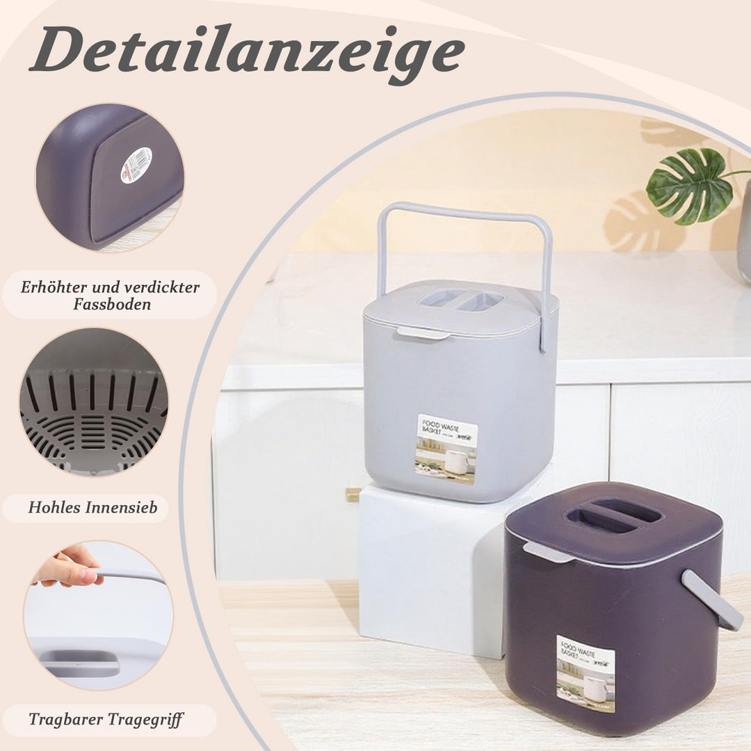 Biomülleimer Küche, 4L Komposteimer Küche, Kleiner Mülleimer mit Deckel, Biomüll Behälter mit Sieb,