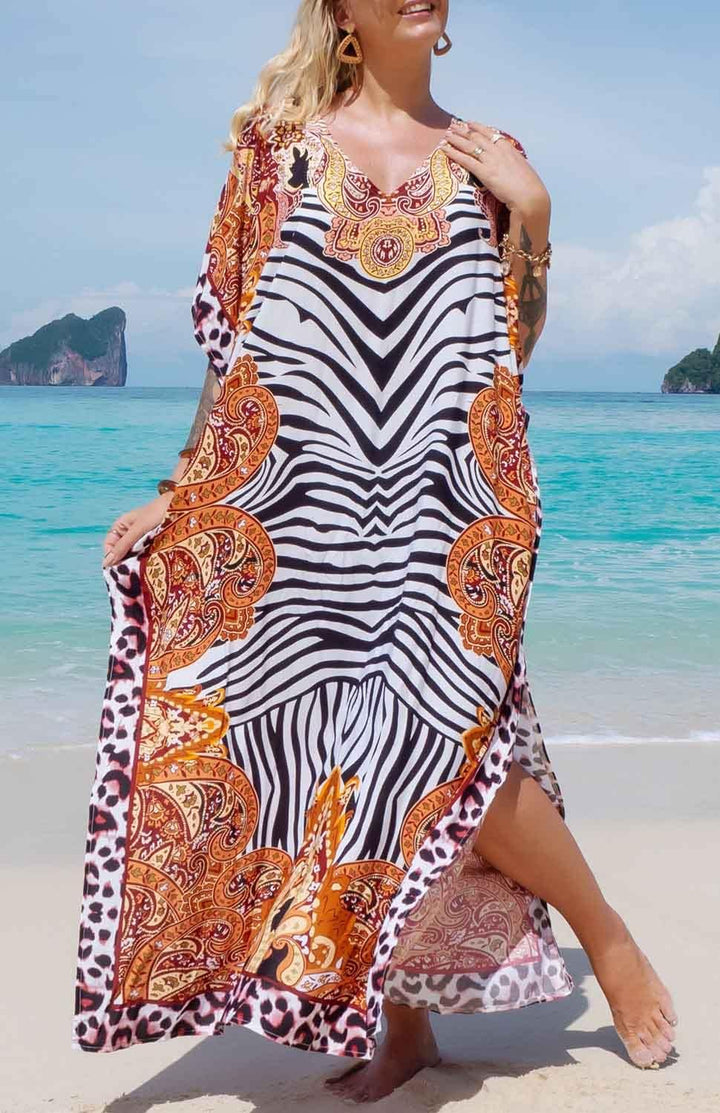 Orshoy Damen Strandkleid Bikini Cover Up V Ausschnitt Kleid Freizeitkleid Sommerkleid Sommer Lang Ma