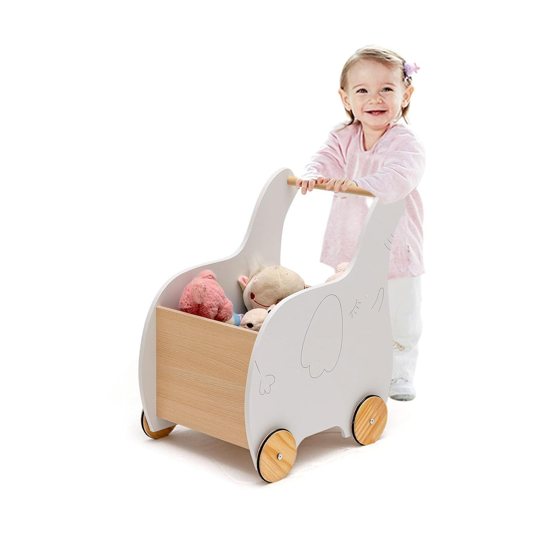 LIFEZEAL Lauflernwagen Holz, Gehfrei Lauflernhilfe Baby mit Stauraum, Spielzeugwagen mit Rädern, Bab
