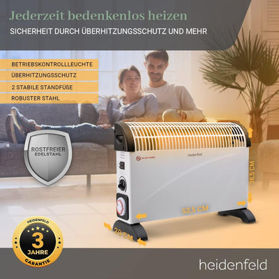 Heidenfeld elektrische Konvektorheizung HL200 | 3 Jahre Garantie - 2000 Watt - Konvektor - Thermosta