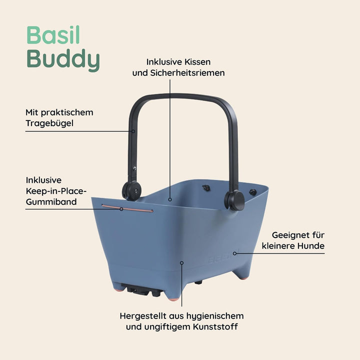 Basil Buddy MIK Hundefahrradkorb - 32L, Blau, Robust, Inkl. abschliessbarem MIK-System und MIK Carri