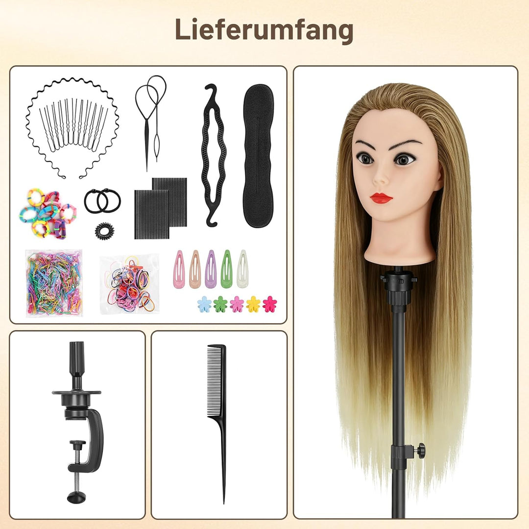 TwoWin Friseurkopf mit Haaren, 29 Zoll (74 cm) 100% Synthetischer Übungskopf, Trainingskopf Friseur