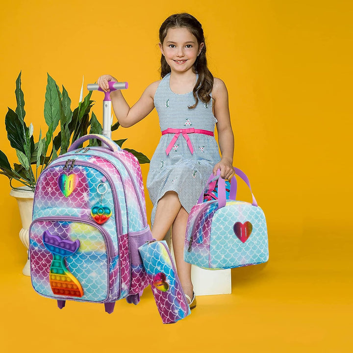 Rucksack Schulranzen Trolley,Schulrucksack Mädchen Teenager,3PCS 17” Kinder Schultrolley Geeignet fü