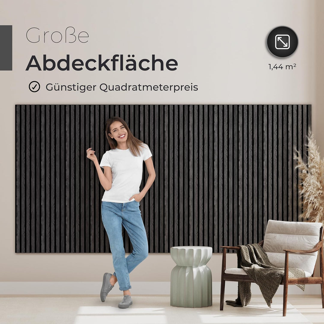 Aeco Sound® - Akustikpaneele aus Holz, 2 Stück x 120x60cm - Wandpaneele aus Akustik-Filz (Schwarz) &