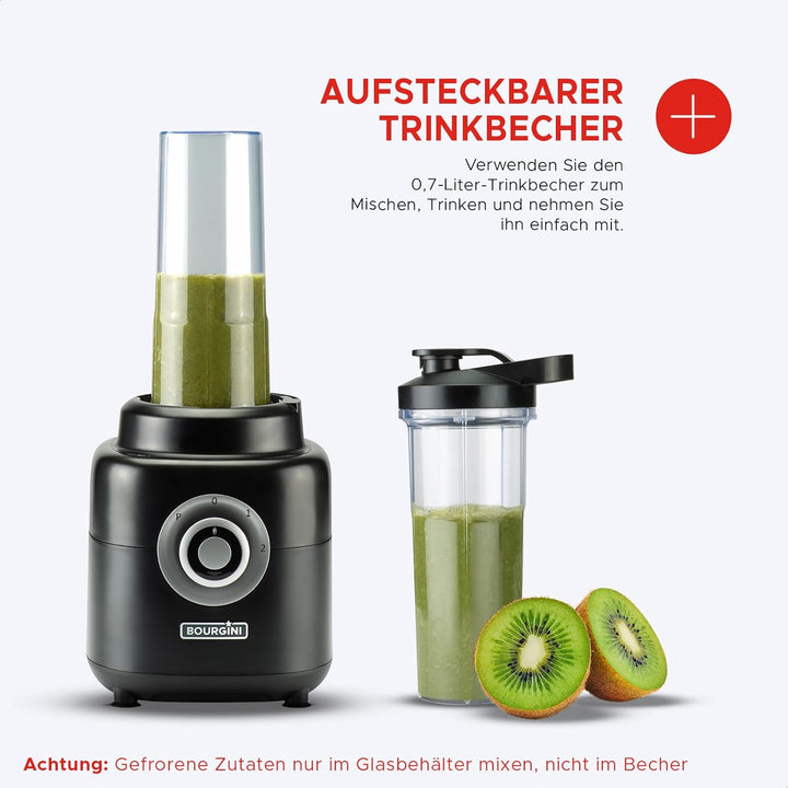 Bourgini Power Blender 1.75L- Standmixer Glas - 1000 Watt - Mixer Smoothie maker - Blender to go mit