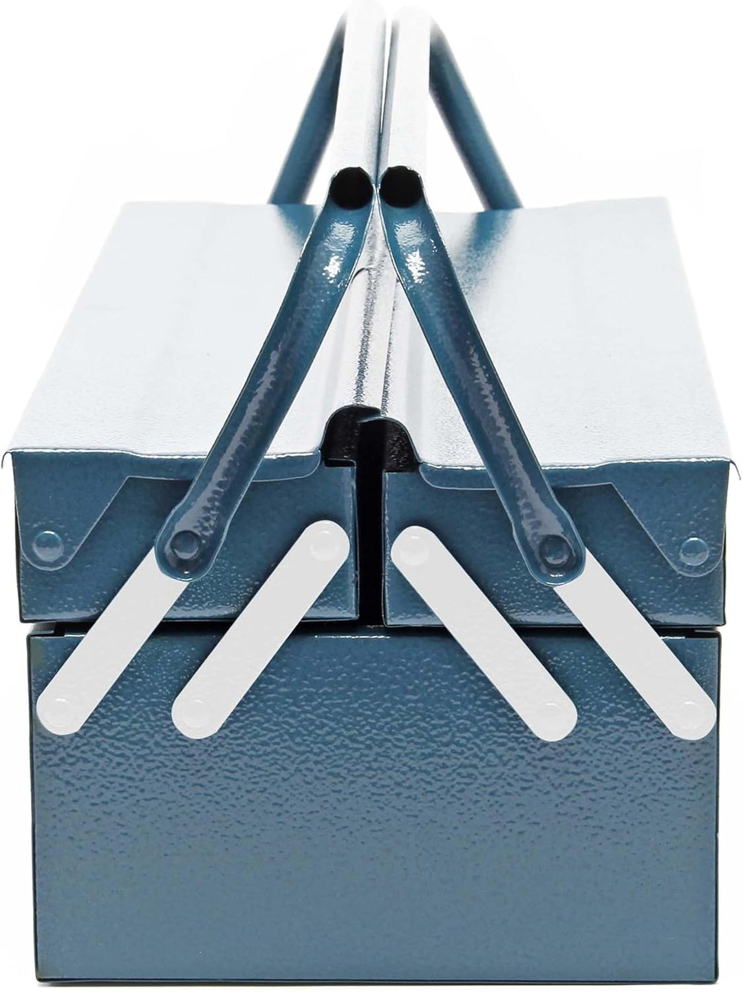 Wiltec Werkzeugkiste 420x200x160mm aus Stahl mit 3 Fächern, beständiger Werkzeugkasten mit Handgriff
