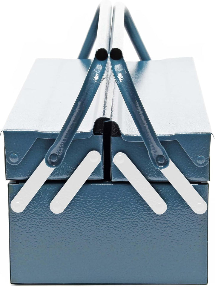 Wiltec Werkzeugkiste 420x200x160mm aus Stahl mit 3 Fächern, beständiger Werkzeugkasten mit Handgriff
