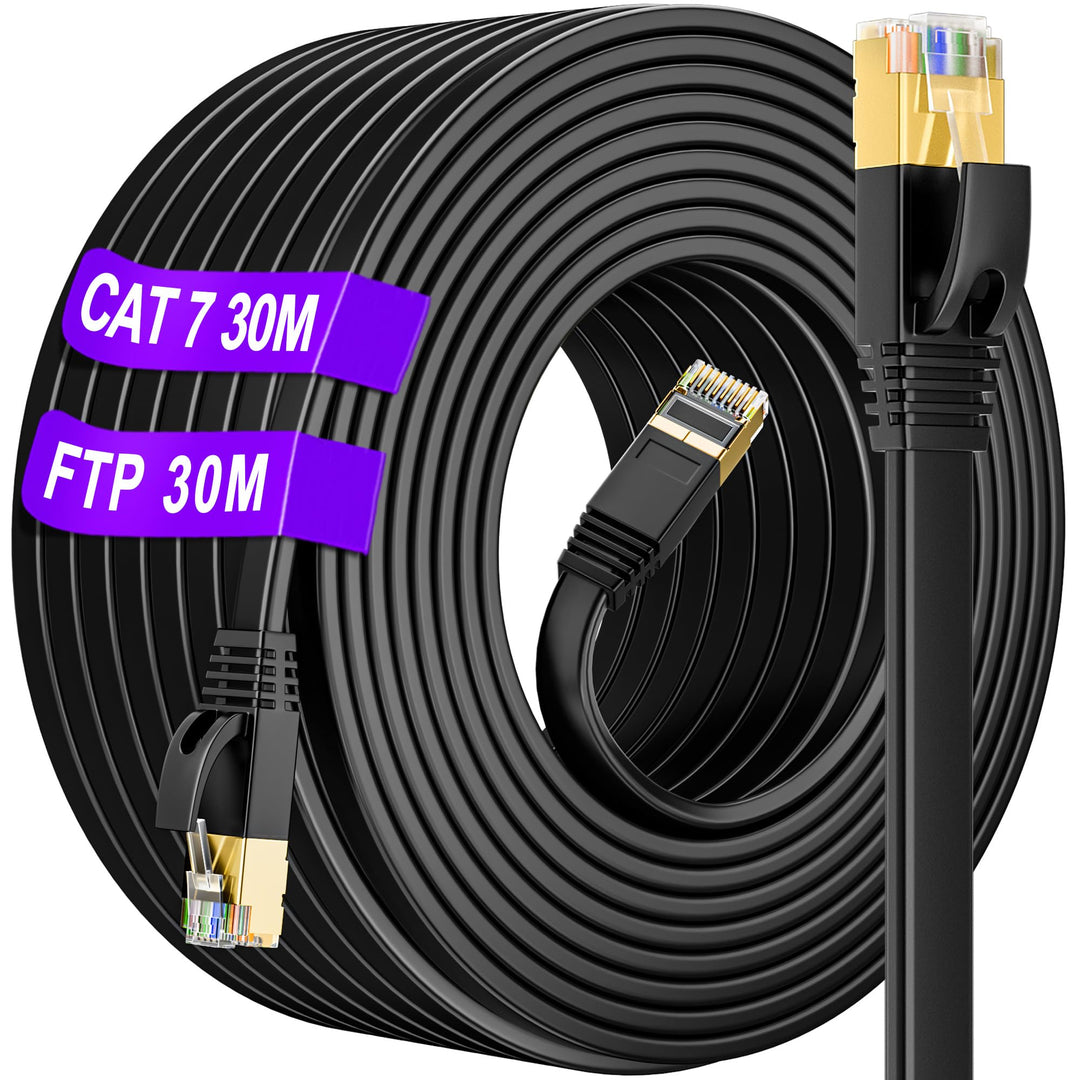 30m Cat 7 LAN Kabel 30 meter Flach Outdoor Indoor, S/FTP Netzwerkkabel CAT7 30m Hochgeschwindigkeits