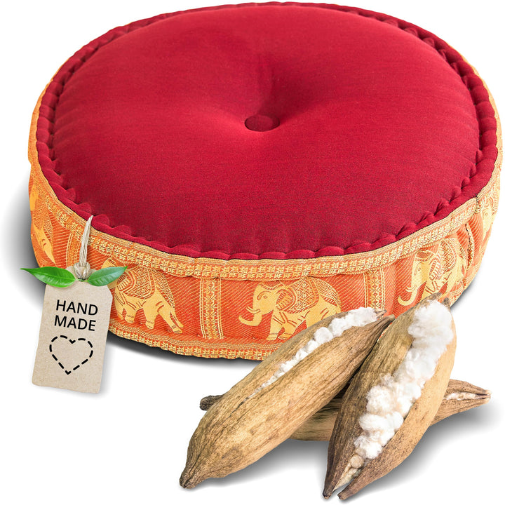 livasia Meditationskissen mit Thaiseide - Ø 45x15cm - Yogakissen mit Kapok, Pouf, Bodenkissen für Yo