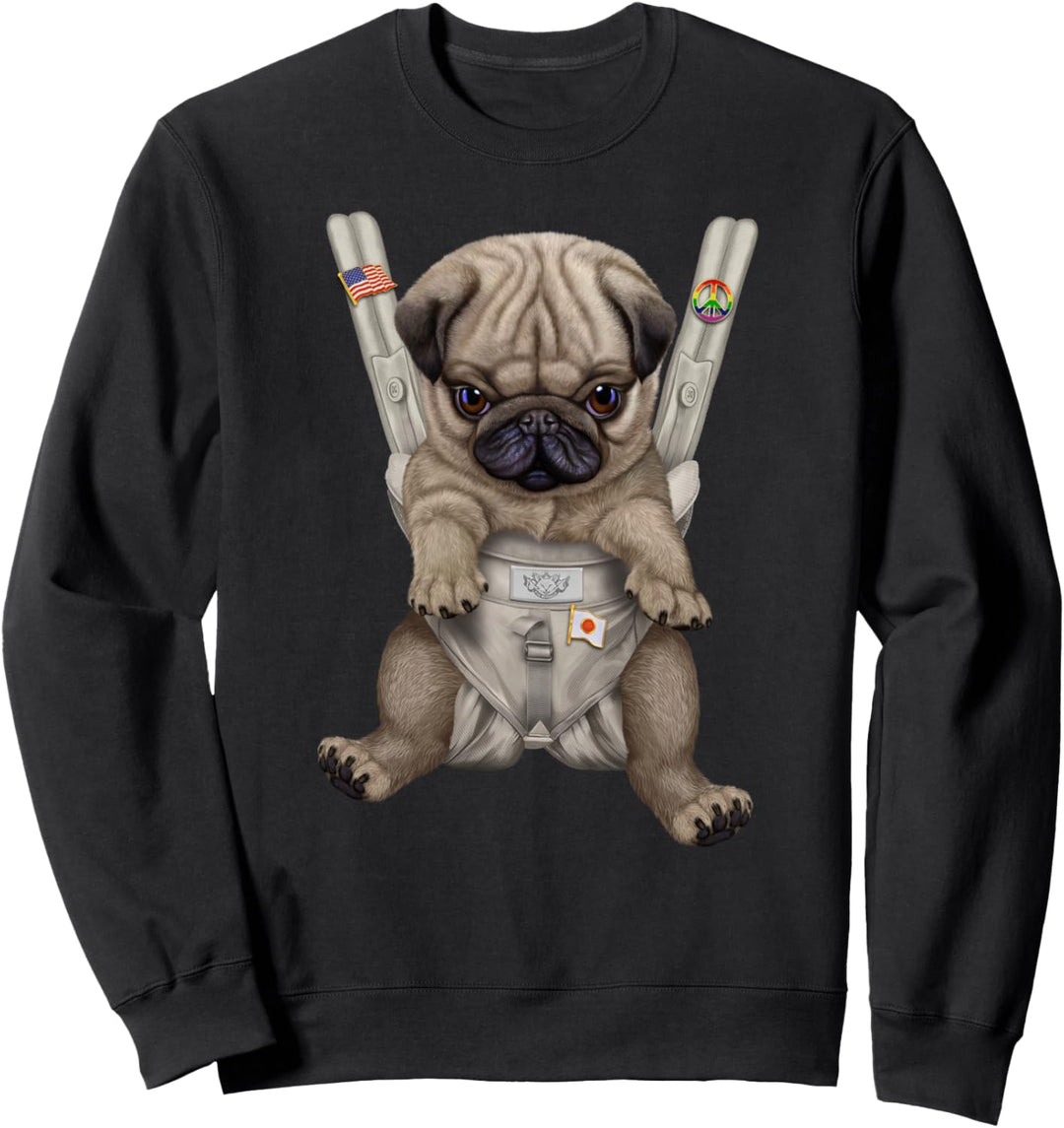 Brauner Mops in der Babytrage Sweatshirt