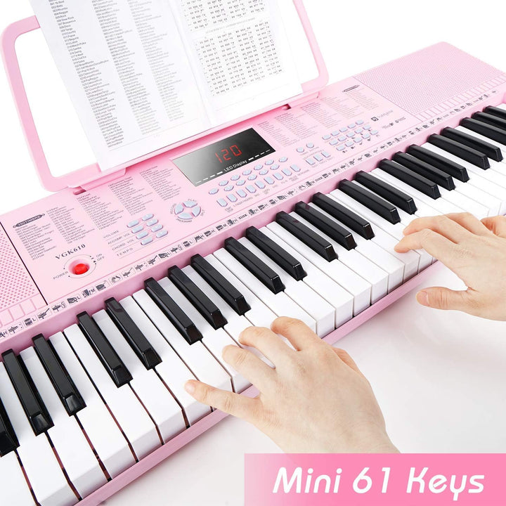 Vangoa Elektronische Klaviertastatur 61 Mini Tasten für Anfänger mit 3 Unterrichtsmodi, Mikrofon, 35