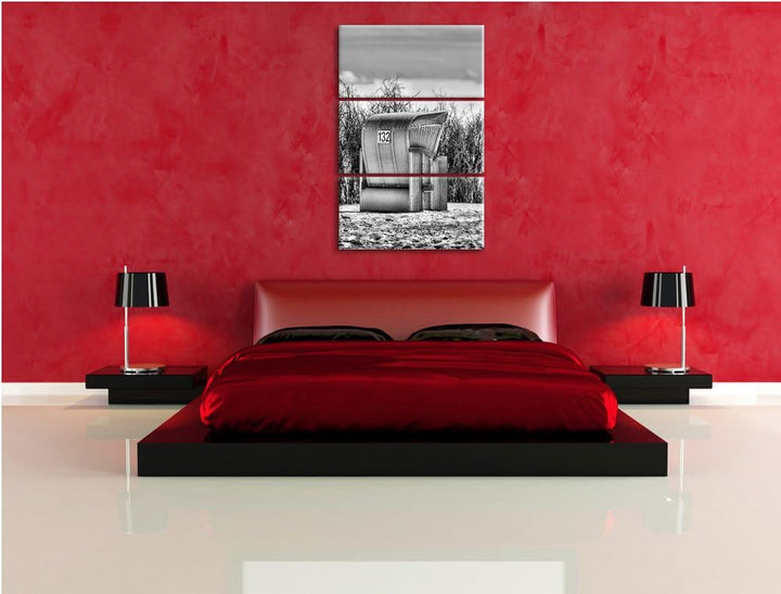 Pixxprint Monocrome, gelber Strandkorb 3-Teiler Leinwandbild 120x80 Bild auf Leinwand