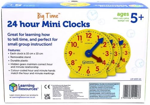 Learning Resources Big Time Mini-Lernuhren, ab 5 Jahren, 6 farbcodierte Lernuhren mit Zahnrädern, fö
