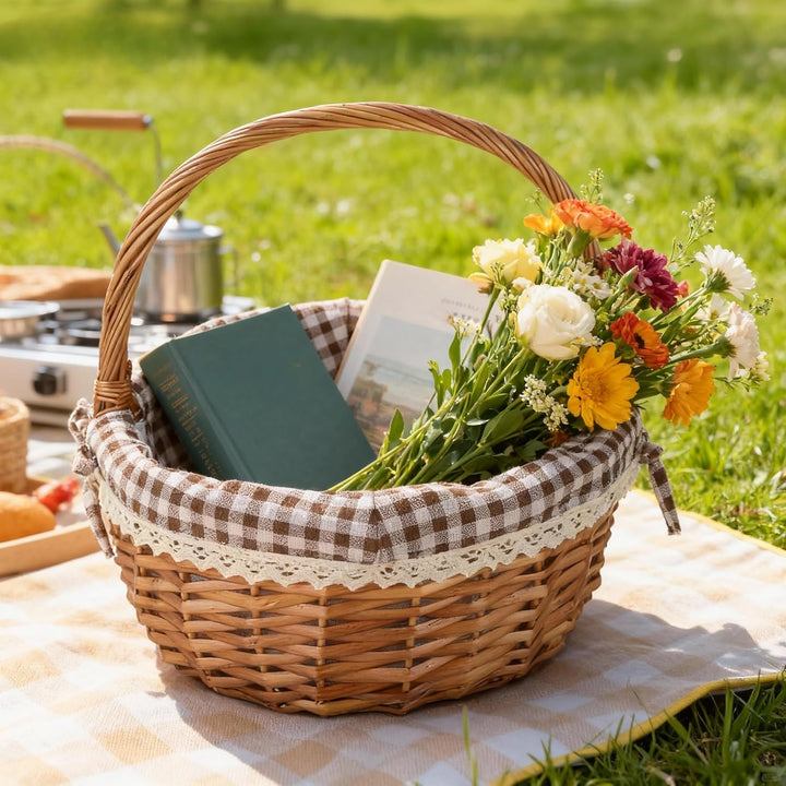 Toddmomy Natural Weidenkorb Picknickkorb, Gross Geflechten Einkaufskorb Mit Henkel Und & Liner, Gefl