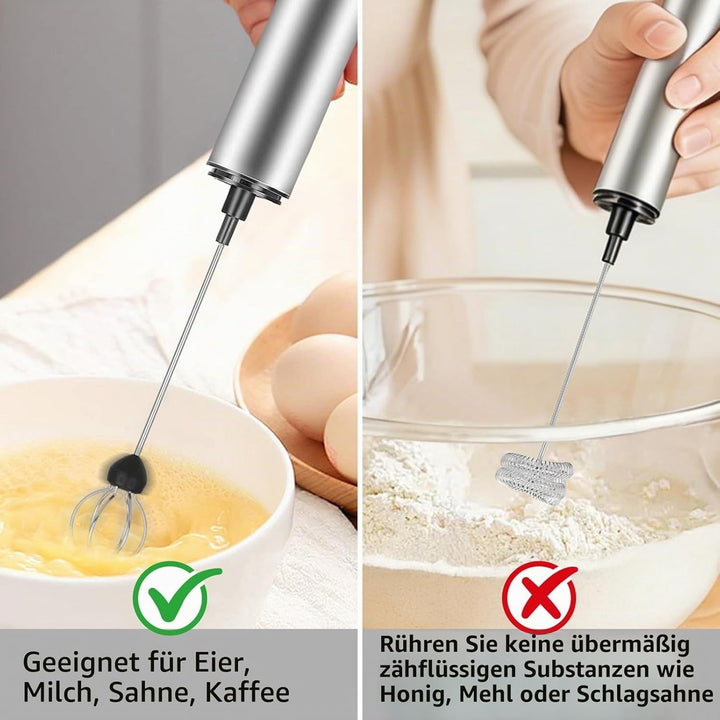 MOSUO Elektrischer Milchaufschäumer, wiederaufladbar, USB und Mini-Handmixer mit Doppel-Schneebesen,