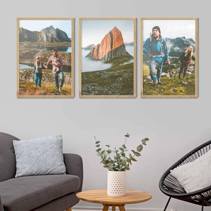 PHOTOLINI Bilderrahmen 50x70 3er Set Holz Eiche, Puzzle Rahmen 50x70 Holz mit Acrylglas, Bilderrahme