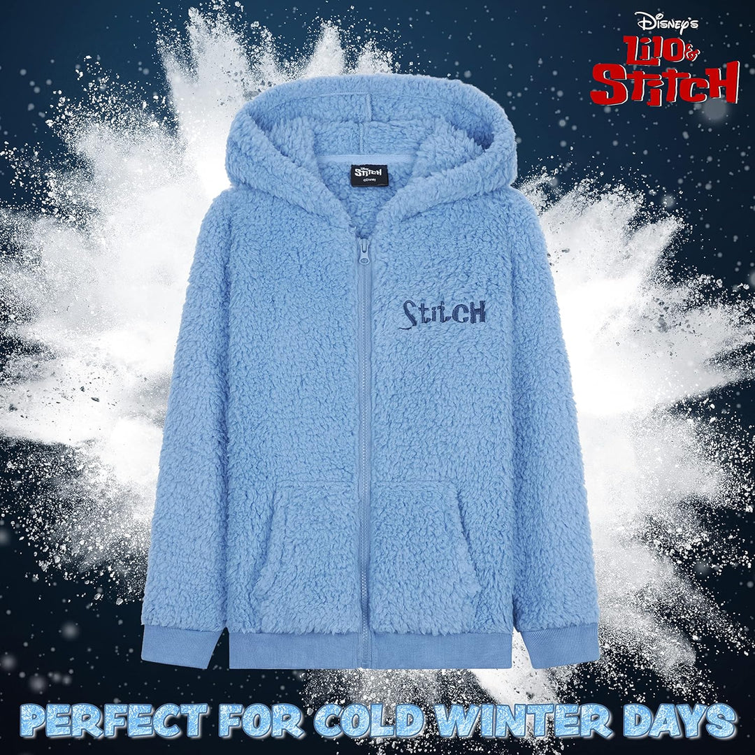 Disney Hoodie Mädchen Stitch, Warme Teddy Fleecejacke Mädchen Teenager 9-10 Jahre Blau Stitch Kinder