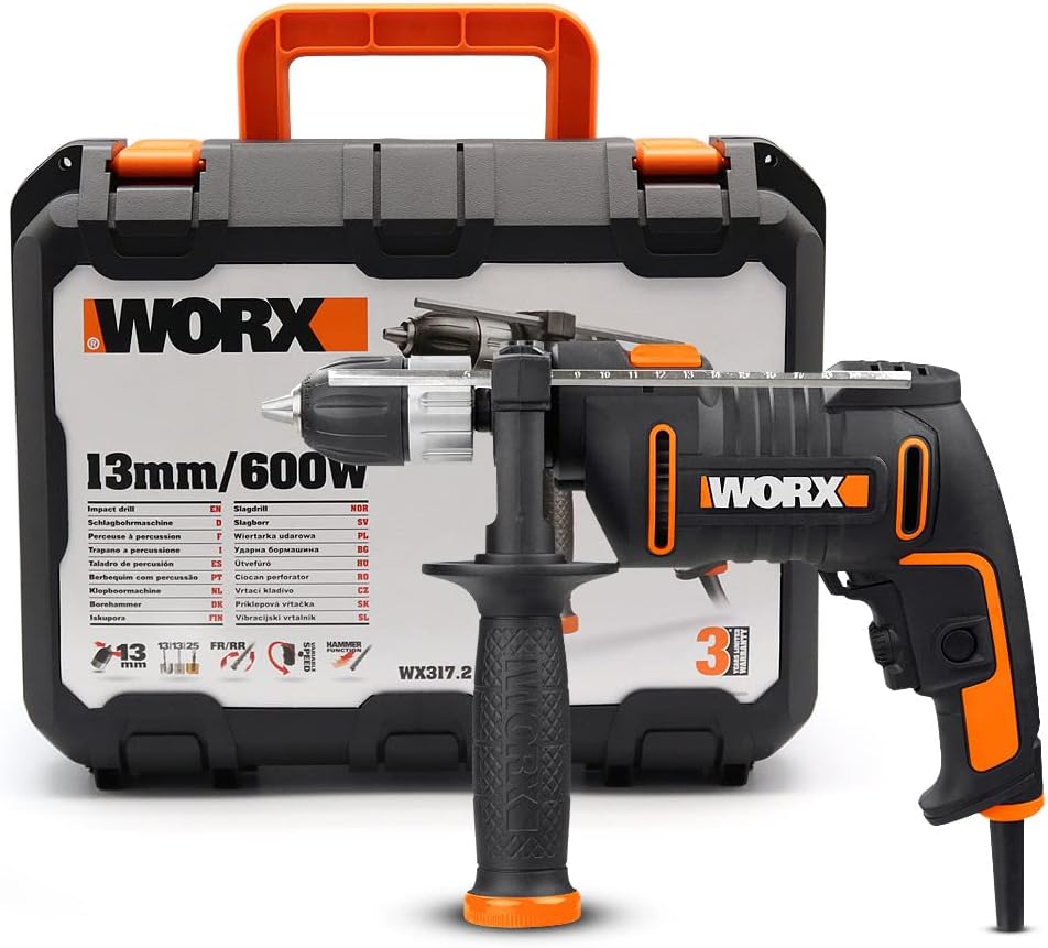 WORX WX317.2 Schlagbohrmaschine – Profi Schlagbohrer mit 600W für Bohrarbeiten in Holz, Beton & Stah