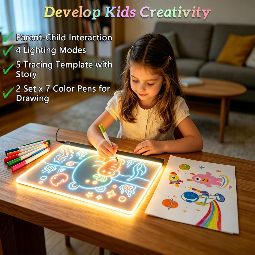 LED Zeichenbrett Tafel, 30x20cm LED Maltafel, Leuchttafel mit 7 Farben & 4 Lichtmodi, Notiztafel Sch