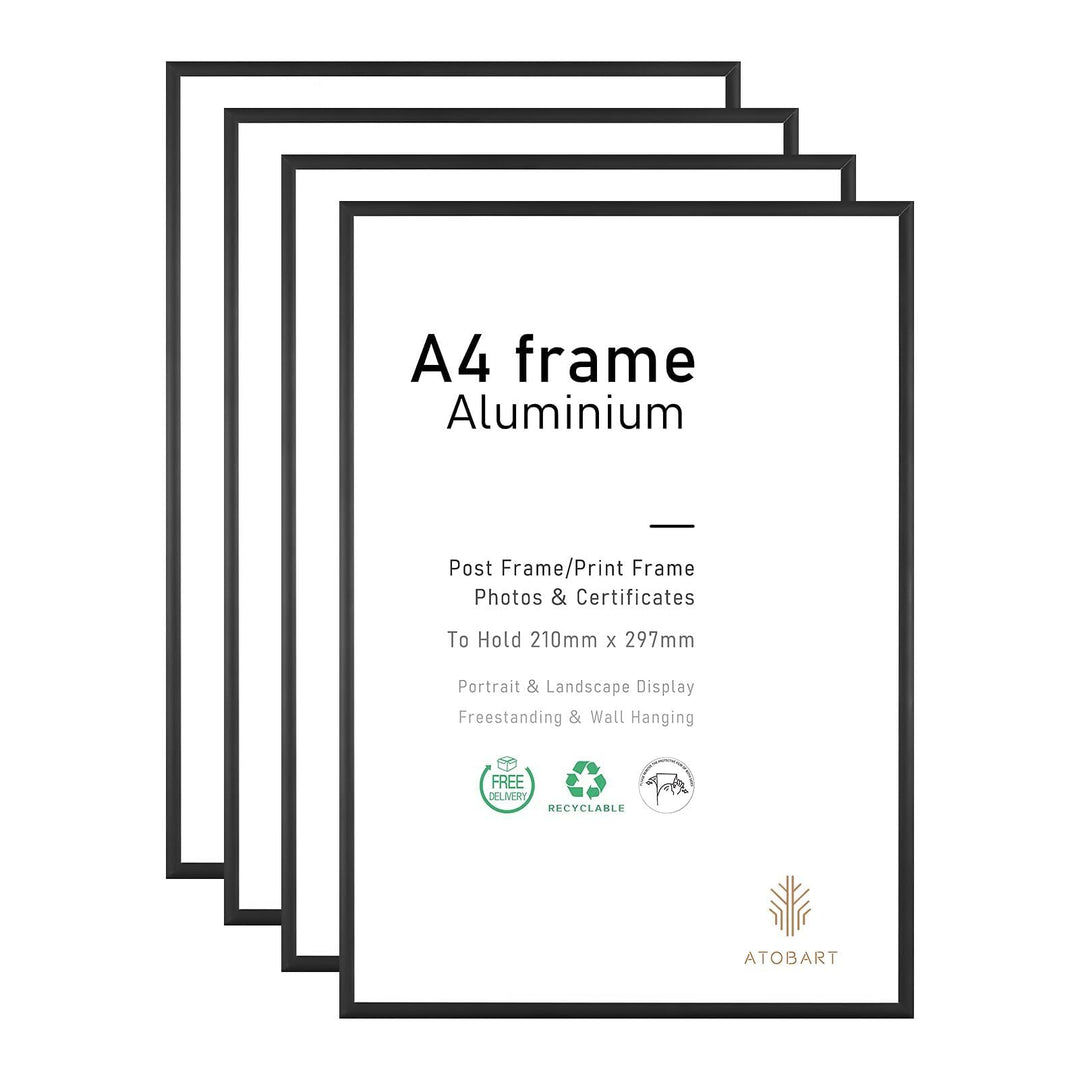 ATOBART A4-Fotorahmen, 4er-Pack-21x30cm schwarzer Bilderrahmen, Zertifikatsrahmen für Wandmontage od