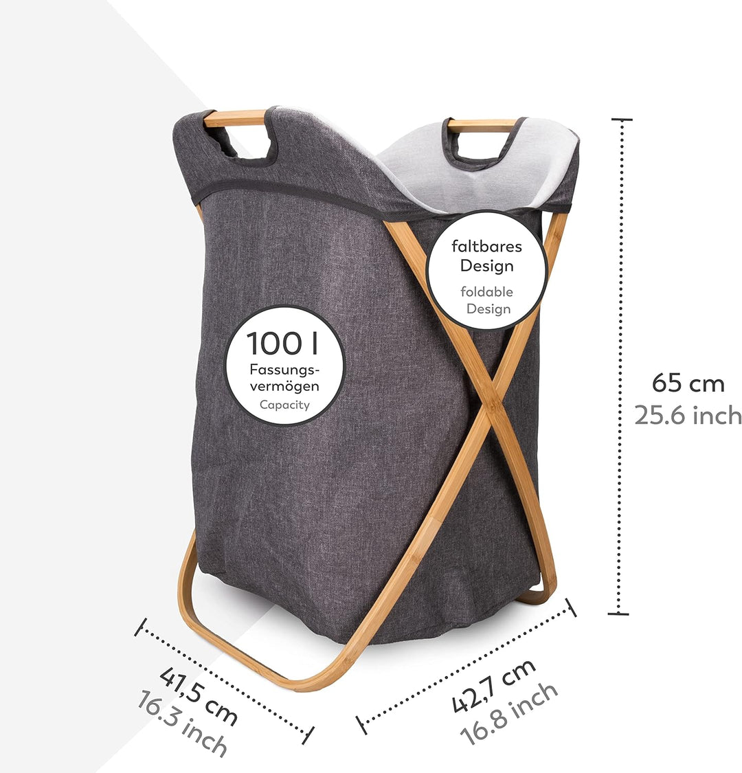 Rubberneck Wäschekorb aus Bambus - XXL Wäschesammler faltbar - 100 Liter