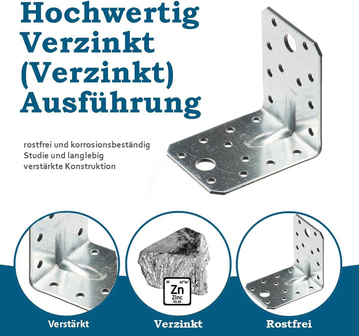 VHG Schwerlast Winkelverbinder mit Sicke 10er Set (70 x 70 x 55 x 1.5) - 90 Grad L Klammern Eckwinke