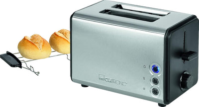 Clatronic TA 3620 Toaster, Edelstahlgehäuse, abnehmbarer Brötchenaufsatz, Auftau-/Aufwärm-/Schnellst