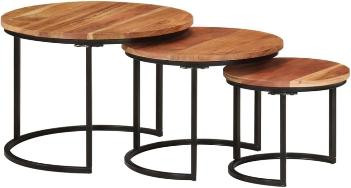 vidaXL Satztisch 3-TLG., Couchtisch Holz-Tischplatte Eisenbein, Beistelltisch für Wohnzimmer, Wohnzi