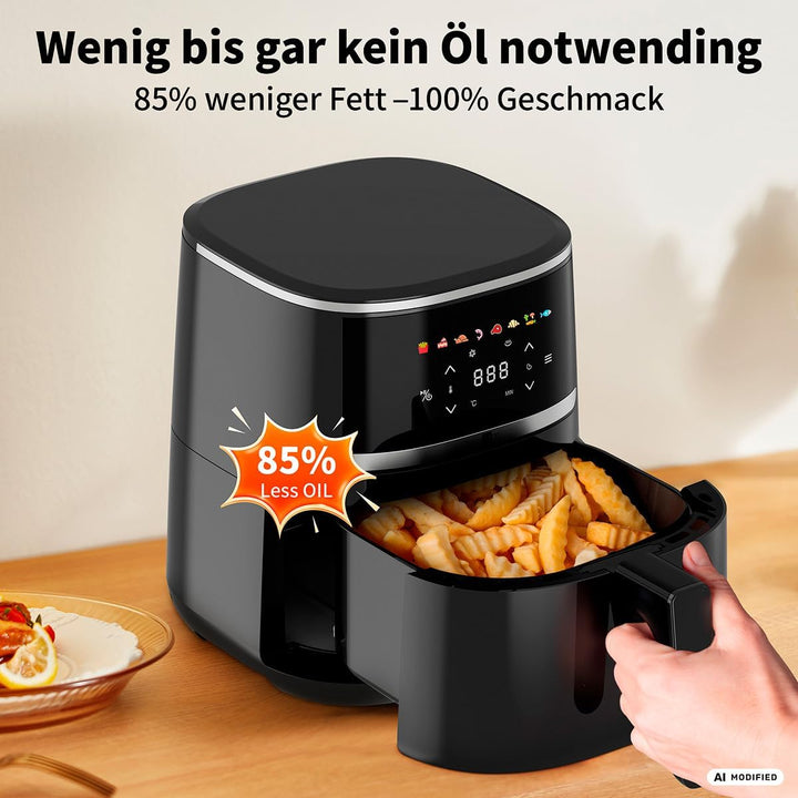 aeco COMPACT AirFryer 4,3 Liter, Heissluftfritteuse mit digitalem Touch-Display, 1500 Watt, 80°-200°