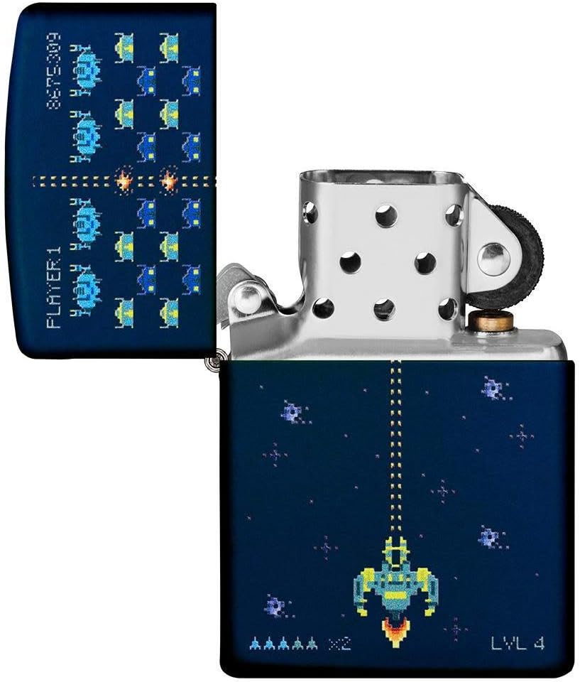 Zippo 49114 Unisex-Erwachsene Pixel Game Design Navy PocketClassicLighter,MarineblauMatt,Einheitsgrö
