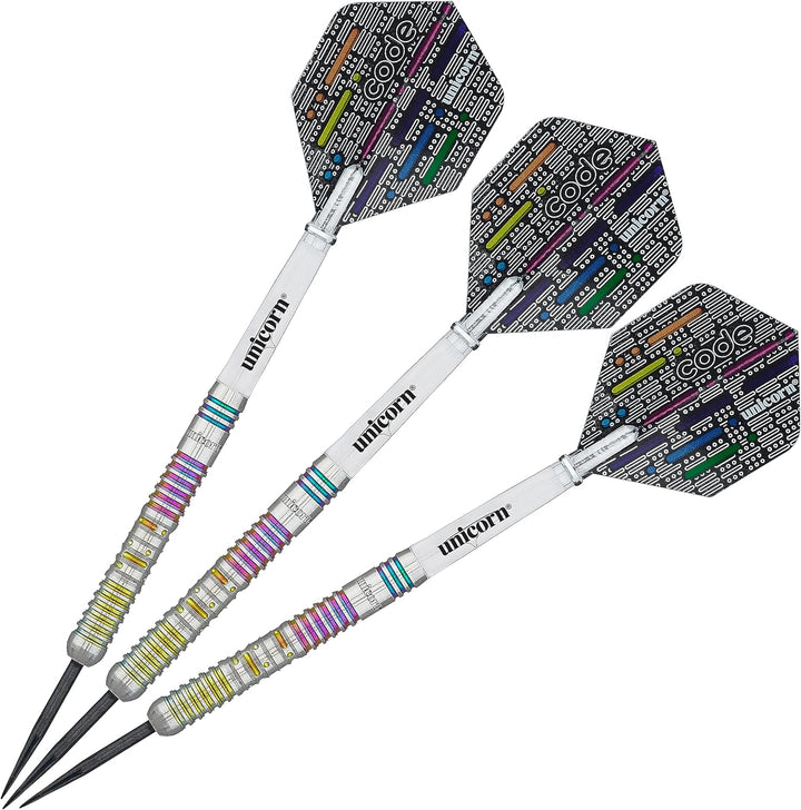 Unicorn-Darts-Set mit Stahlspitze, DNA-Profi-Spieler, Nachname, Morsecode-Design, 90% natürliches Wo