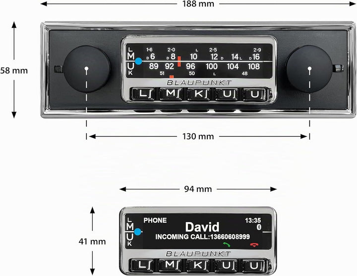 Blaupunkt Frankfurt Stereo, 1-DIN Autoradio, Oldtimer-Design mit schwarzer Metallfront und Chromrahm