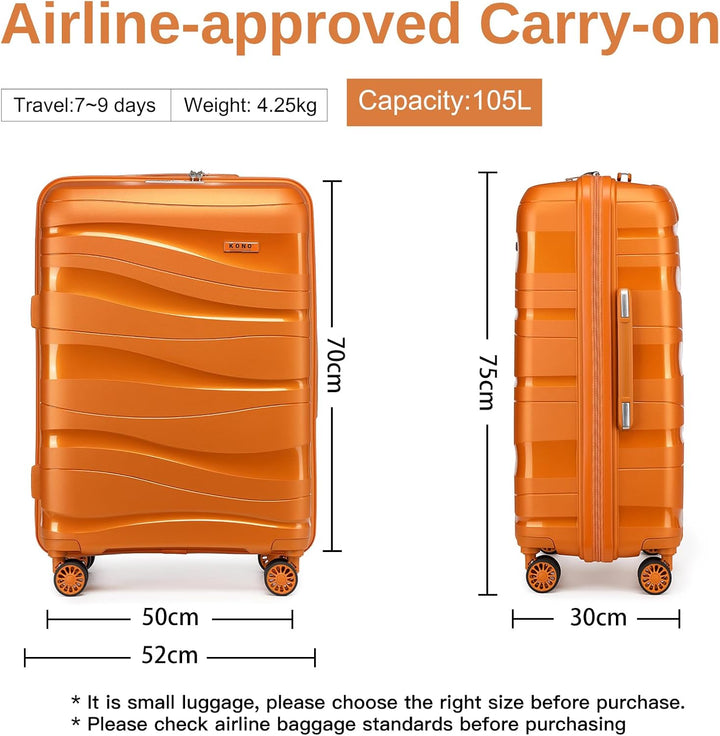 KONO Gross Koffer 75cm Leicht Reisekoffer aus Polypropylen Hartschale Koffer mit 4 Rollen und TSA Sc