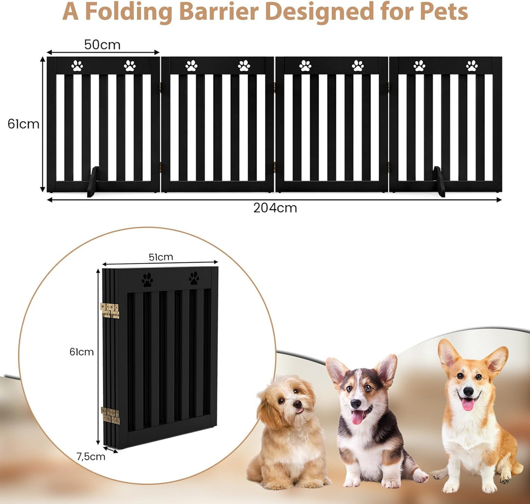 SOARS Absperrgitter Hund, 204x61cm Hundegitter Wohnung mit 2 Stützfüssen, Faltbares Schutzgitter, Tr