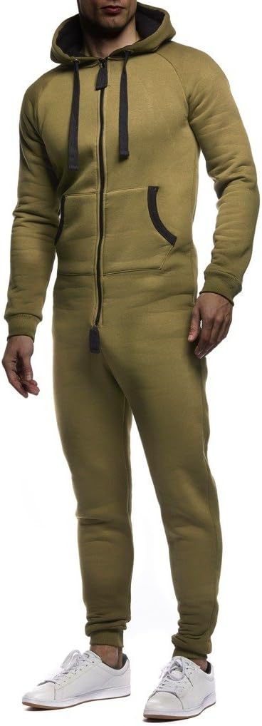 Leif Nelson Herren Overall Jumpsuit Onesie Trainingsanzug Jogginghose Fitness Bekleidung LN8154 L Kh