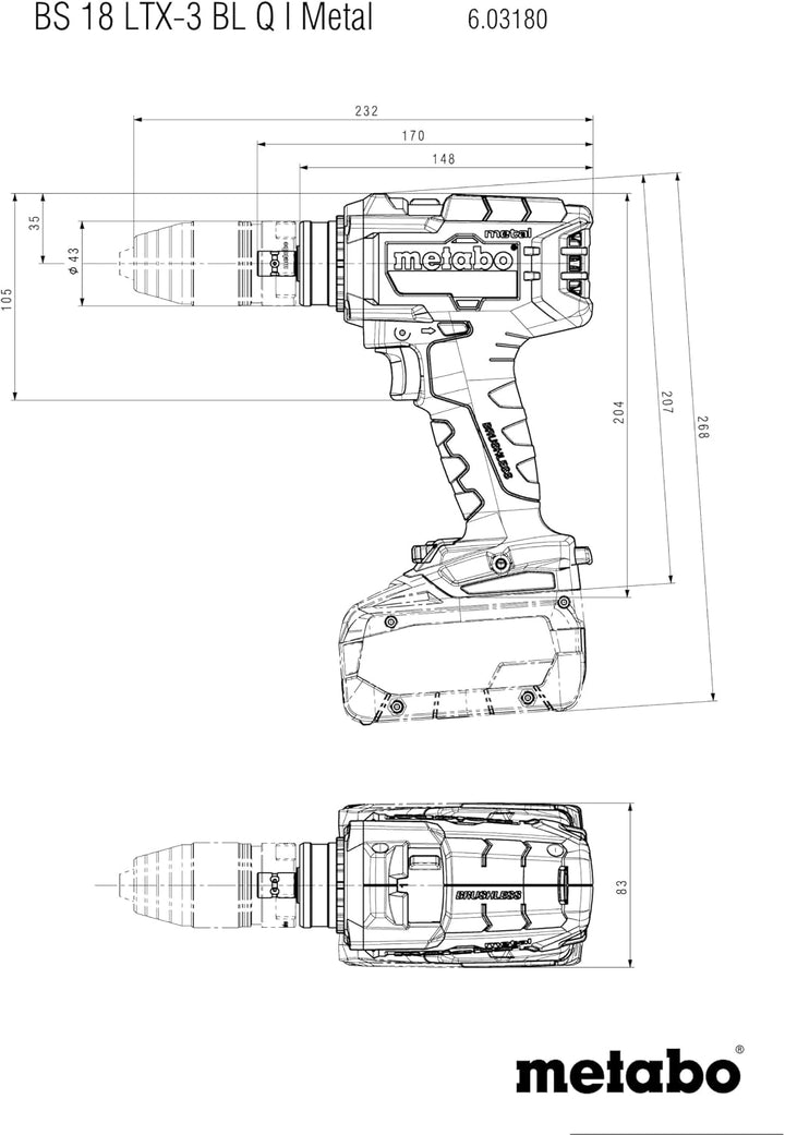 metabo Akku-Bohrschrauber BS 18 LTX-3 BL Q I Metal - 18V, CAS, 130Nm Drehmoment, 3 Gänge - Schnellwe