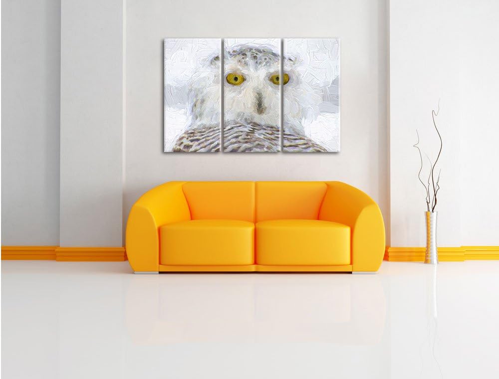Pixxprint Schnee-Eule als Leinwandbild/Grösse: 3 Teilig (120x80) cm/Wandbild/Kunstdruck/fertig bespa