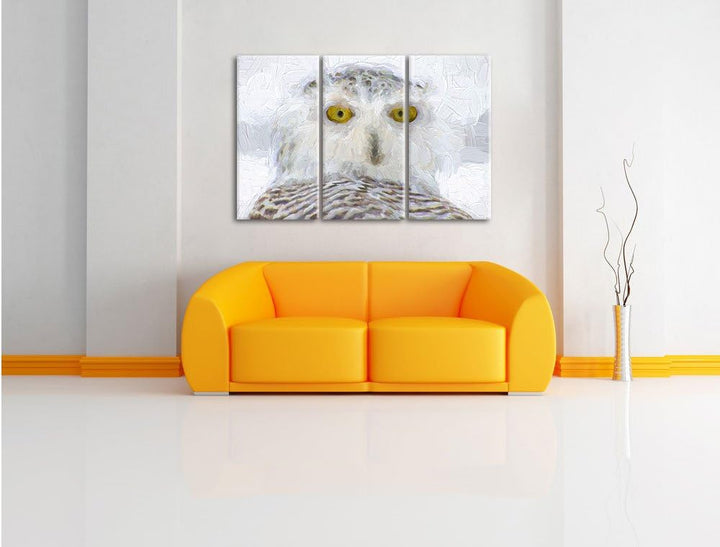 Pixxprint Schnee-Eule als Leinwandbild/Grösse: 3 Teilig (120x80) cm/Wandbild/Kunstdruck/fertig bespa