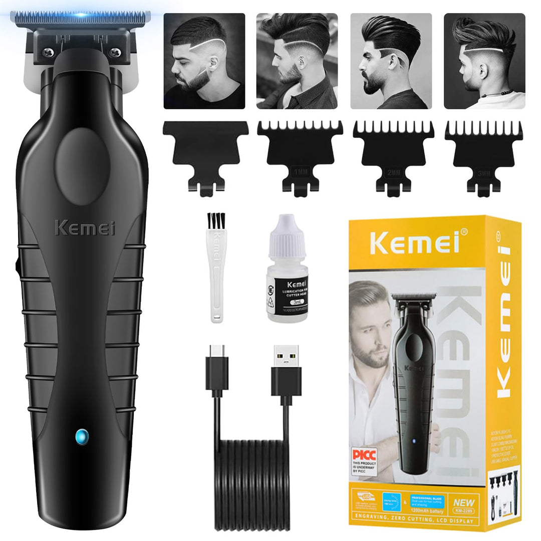 KEMEI 2299 Trimmer, Professionelle Haarschneidemaschine für Männer, Kabelloser Zero Gap T-Klinge Bar