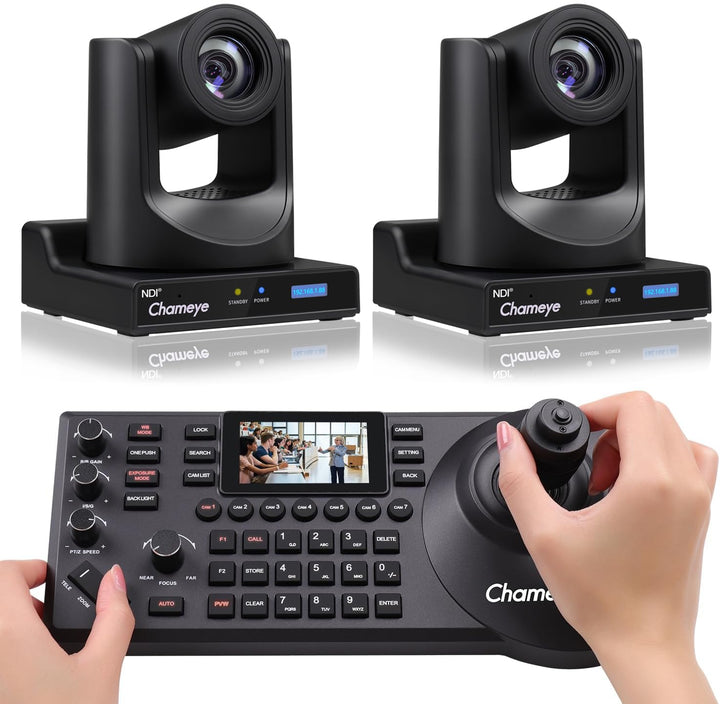 Chameye NDI HX3 PTZ Kamera Set 20x Optischer Zoom KI-Auto-Tracking 3G-SDI HDMI USB3.0, mit 2 Stück 2