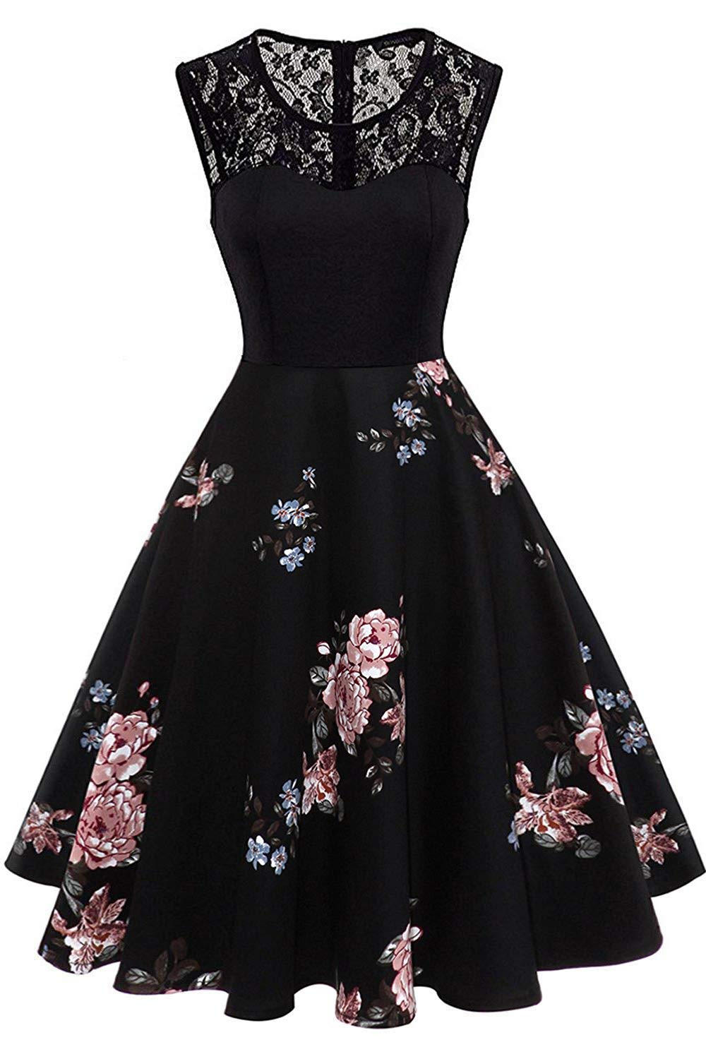 AXOE Damen Rockabilly Kleider 50er Jahre Vintage Blumenmuster, M Farbe04
