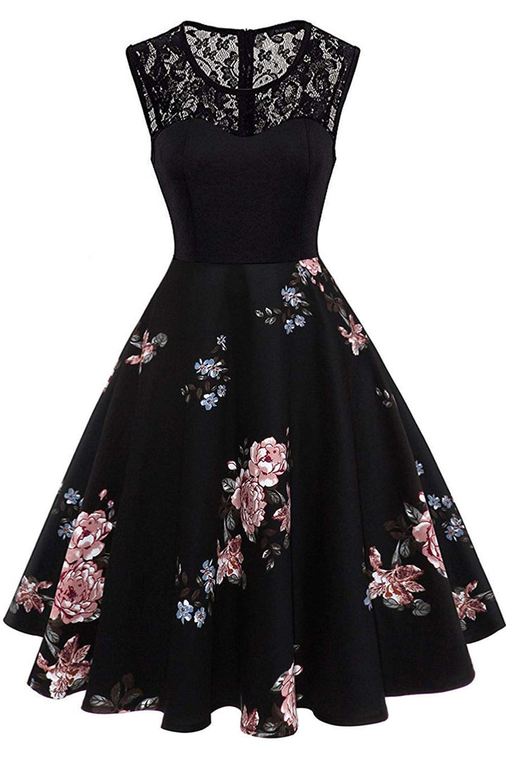 AXOE Damen Rockabilly Kleider 50er Jahre Vintage Blumenmuster, M Farbe04