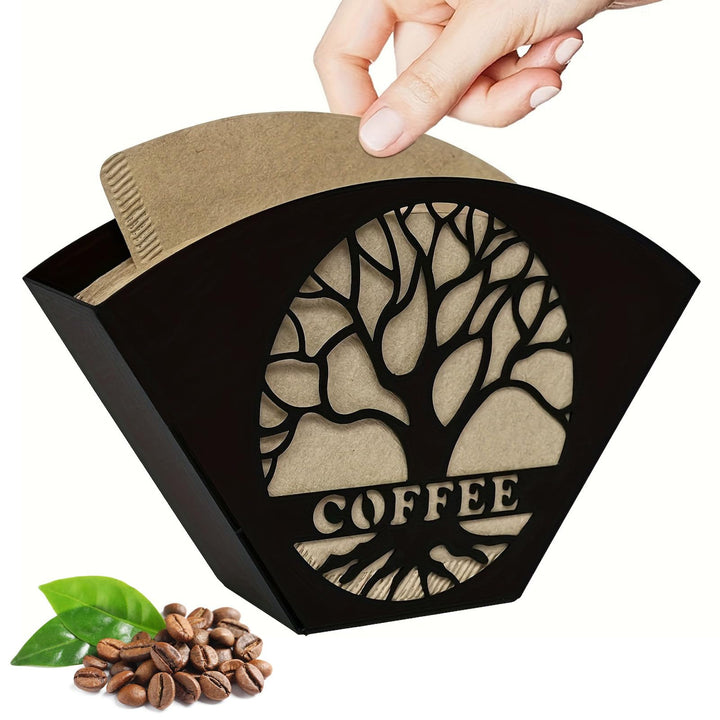 Kaffeefilterhalter, 18x11 cm Schwarzer Filtertütenhalter Eisen Schöner mit Baum des Lebens-Dekor V-f