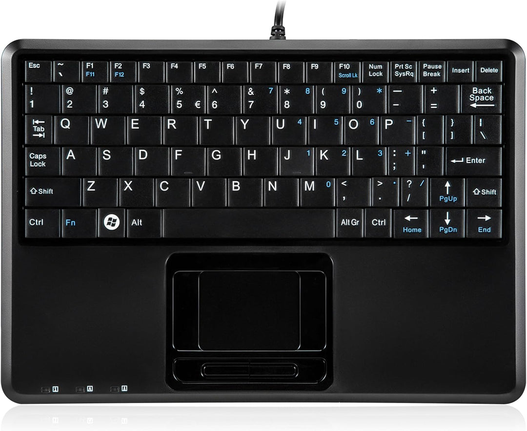 Perixx PERIBOARD-510HPLUS, Super Mini Tastatur schnurgebunden mit Touchpad und USB Hub - US English