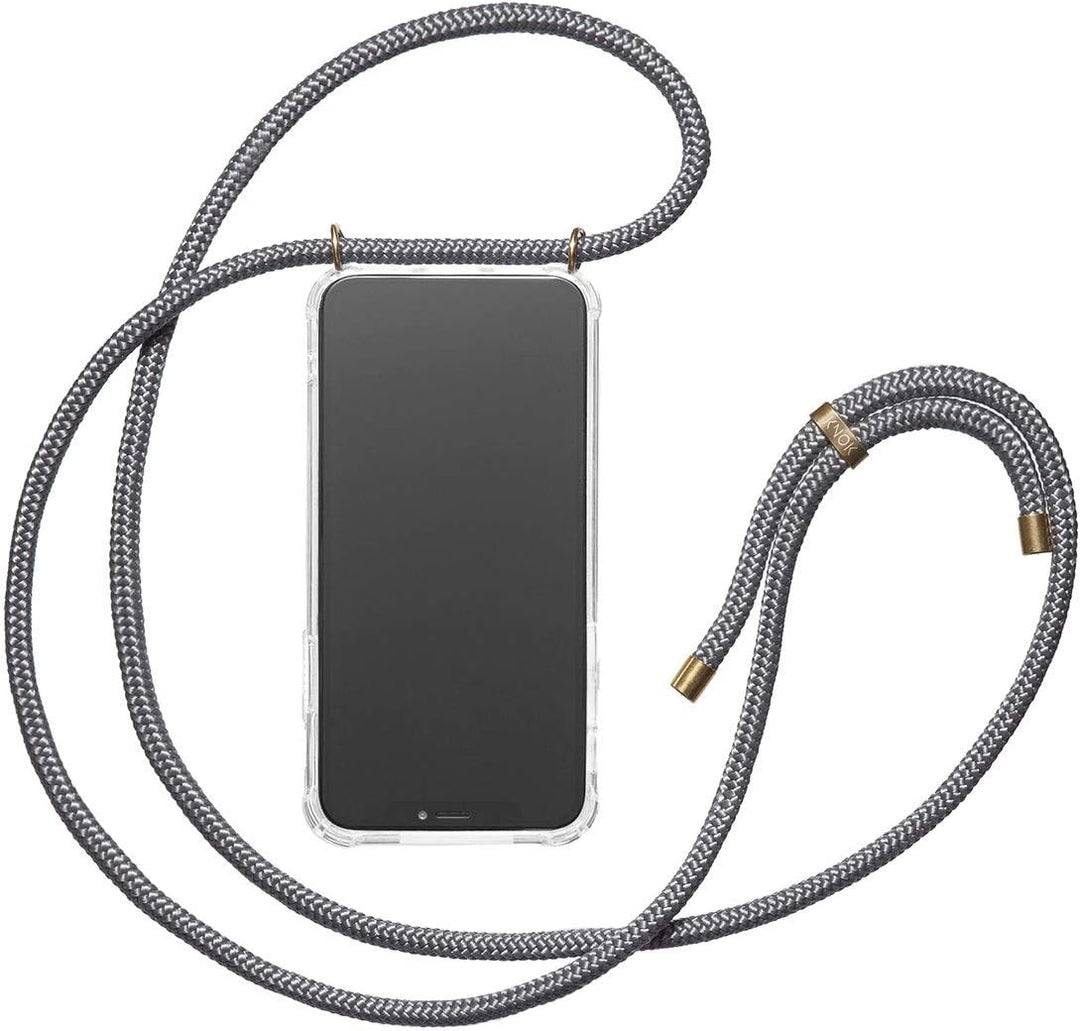 KNOK Premium Handykette für Apple iPhone 15 Pro Max, Grau, transparent | Silikonhülle mit fest verbu