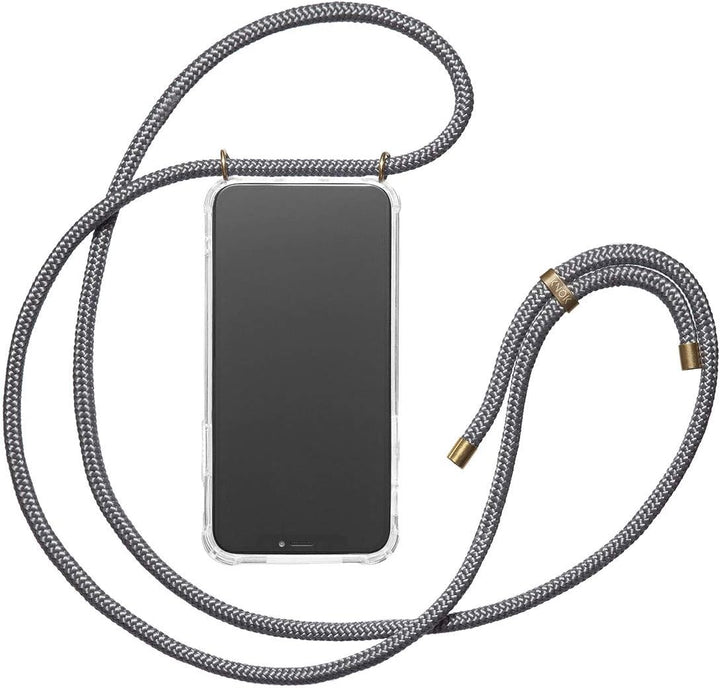 KNOK Premium Handykette für Apple iPhone 14 Plus, Grau, transparent | Silikonhülle mit fest verbunde