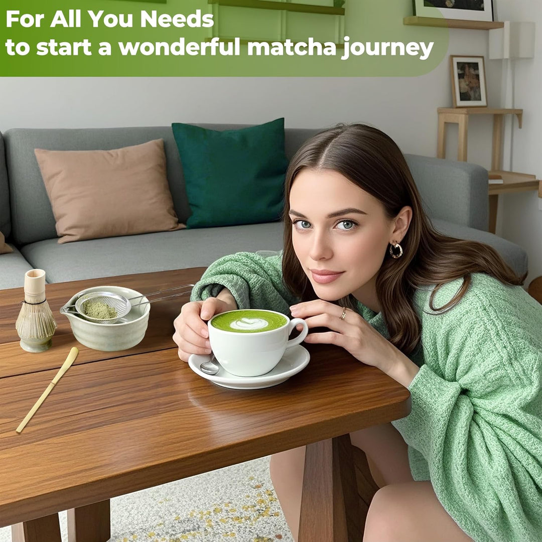5 Stück Matcha Set, Matcha Besen Set, Matcha Schale mit Auslauf Matcha Löffel, Matcha Besen,Matcha F
